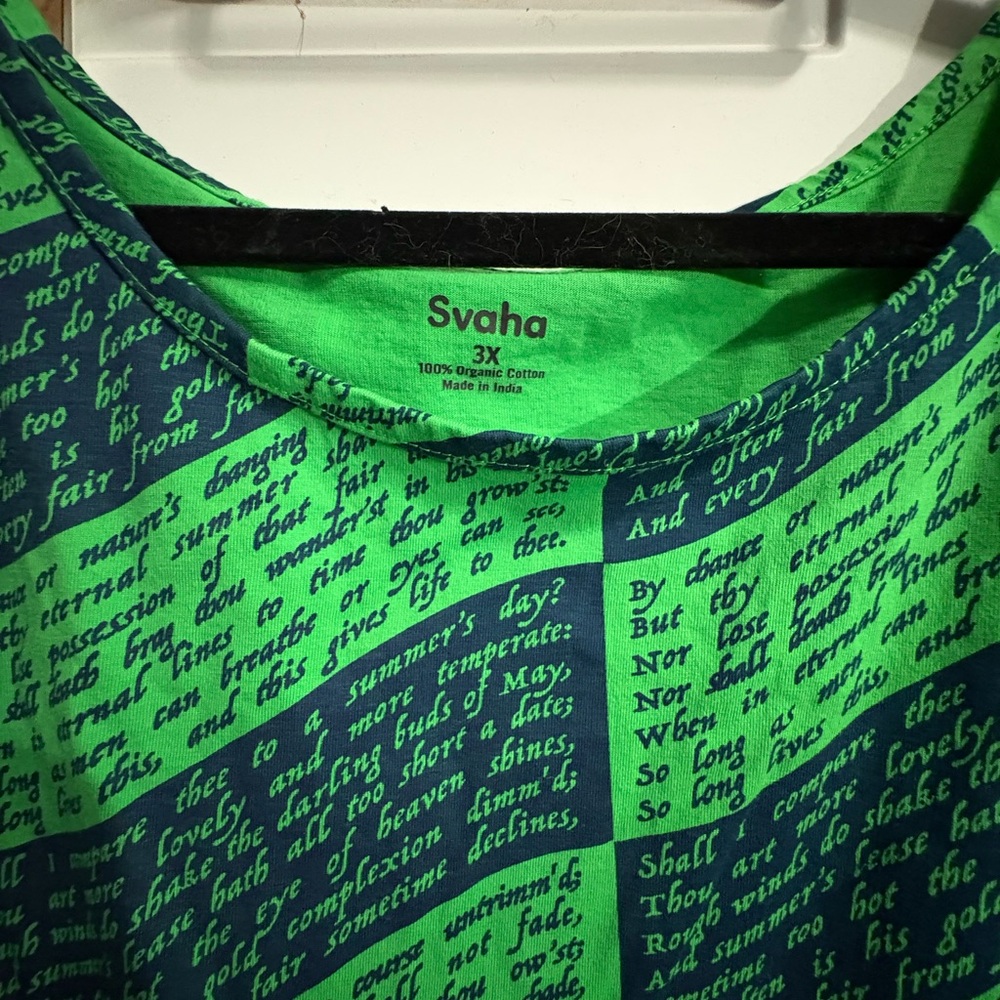 Svaha Green Printed Women's Dress Shakespeare’s Sonnets - Picture 3 of 4